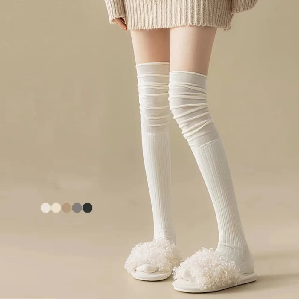 1 paio di calzini alla moda in puro cotone, colore solido, calzini sopra il ginocchio, scaldapiedi per autunno e inverno