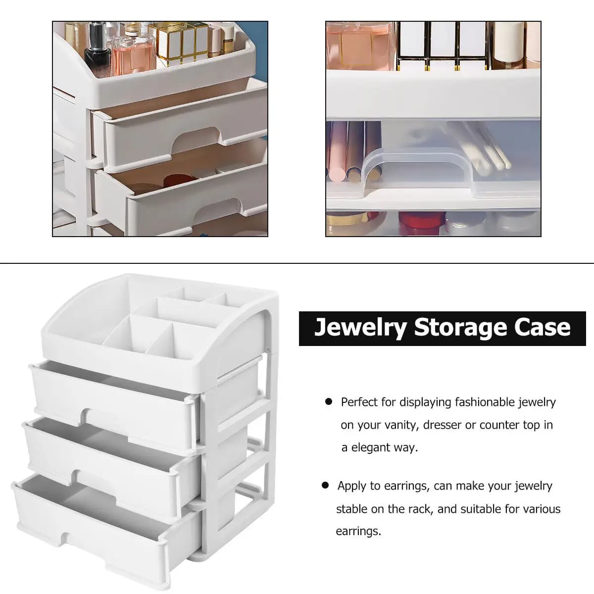 Organizer per Trucchi Trasparente a 3 Cassetti con Coperchio e Scomparti per Rossetti, Fondotinta, Ombretti, Blush, Bronzer, Primer - Ideale per Viaggi