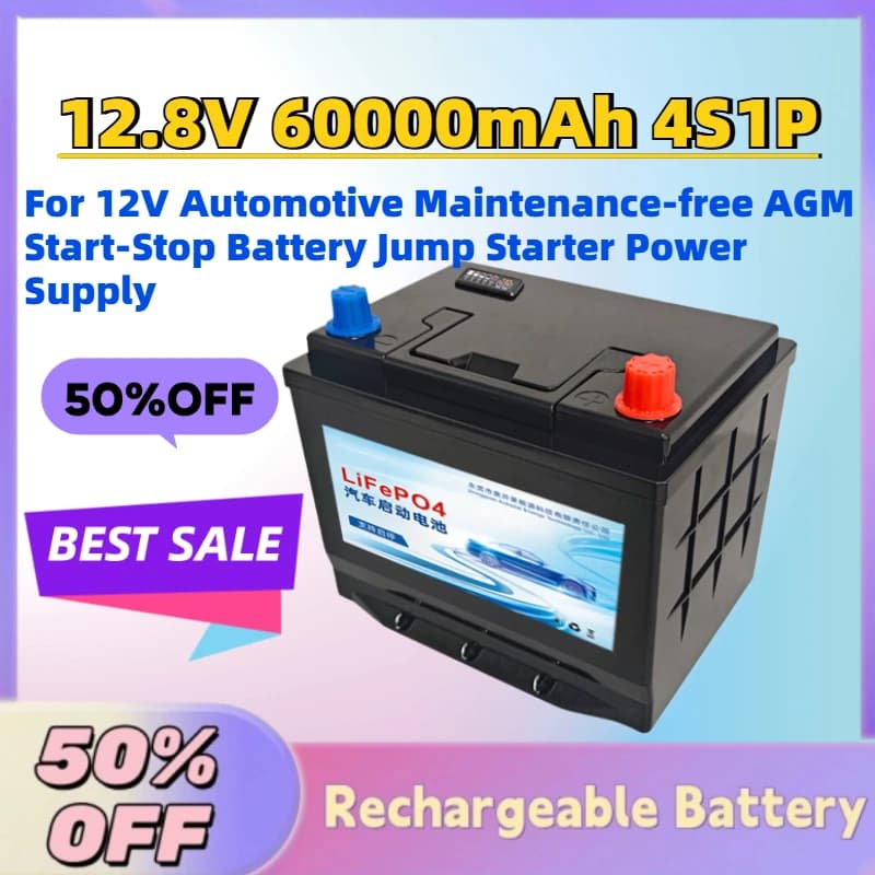 Nuovi Pacchi Batteria LiFePO4 12.8V 60Ah 4S1P per Batterie AGM 12V Senza Manutenzione per Auto, Alimentatore per Avviamento e Alimentazione