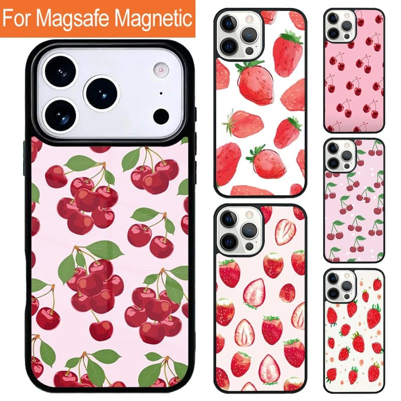 Cover Magnetica Morbida Rosa Ciliegie Fragole per iPhone 17 Pro 16 15 13 12 11 Pro Max Air 14 Plus Compatibile Magsafe