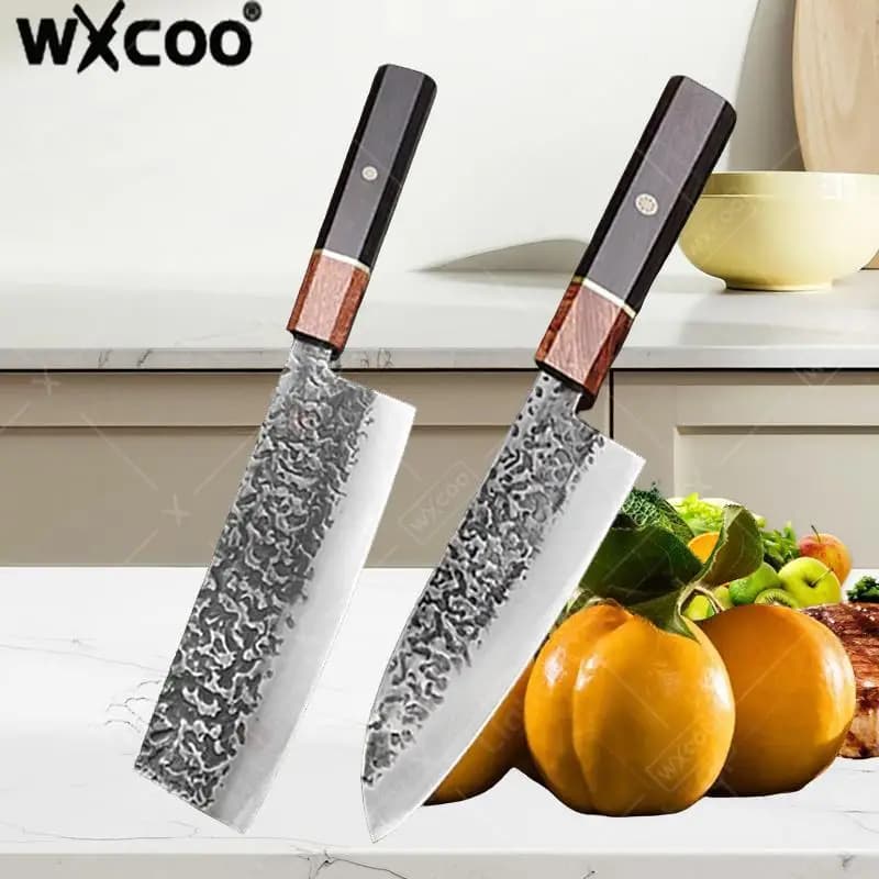 WXCOO Coltelli da cuoco professionali Coltello Santoku giapponese Coltello Sashimi Coltello da cucina Coltello da macellaio forgiato Mannaia in acciaio inossidabile