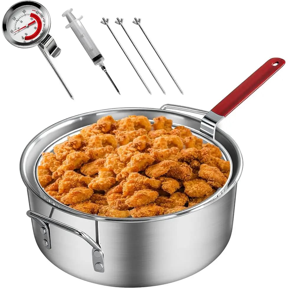 Kit Friggitrice per Pesce da Esterno Veralune 10QT, Pentola in Alluminio Resistente e Cestello da 10QT con Siringa, Asta di Fissaggio, Termometro per Cucinare