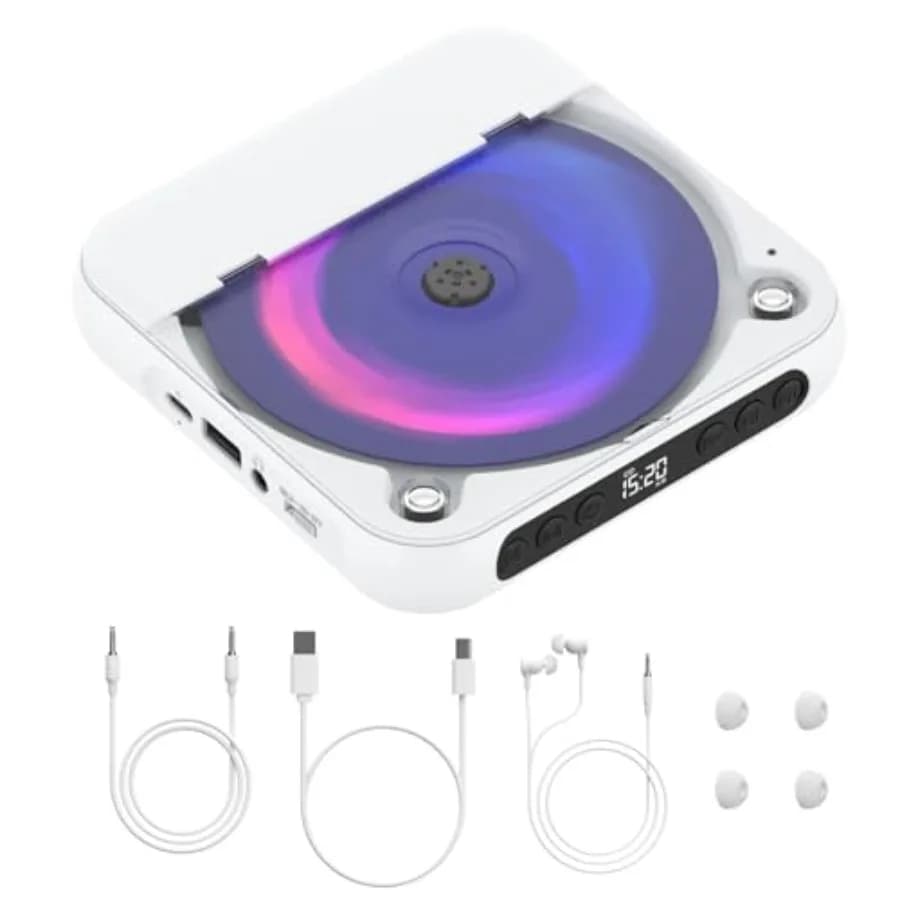 CD Player for Car, External Portable Car CD Players with AUX Cable/BT TX/HiFi Speakers, Bluetooth 5.3, Universal USB CD Player