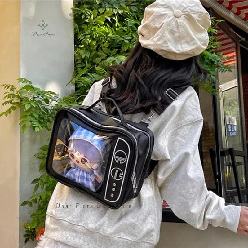 Nuovo modello TV Ita Zaini Ragazza carina Tasca trasparente Display fai da te Borsa a tracolla Moda Divertimento Zaino Y2K Borse Zaino da viaggio