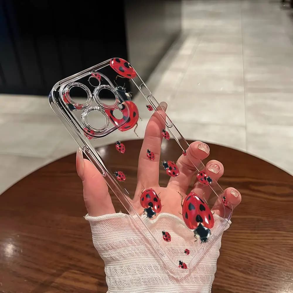 Custodia per telefono Love Ladybug Custodia per telefono per IPhone 11 12 13 14 15 16 Pro Plus Mini Max Custodia trasparente Custodia morbida in TPU