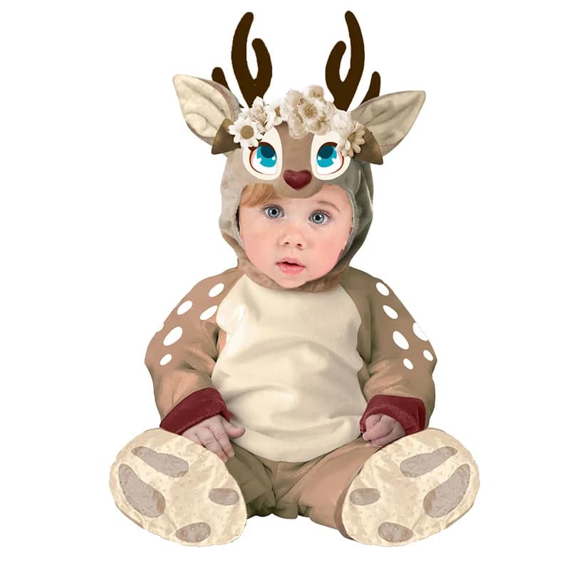 Costume da cervo fulvo per neonate ragazze 6M 12M 18M 2 pezzi / set pagliaccetto con cappuccio con scarpe Natale Purim vestito operato Umorden