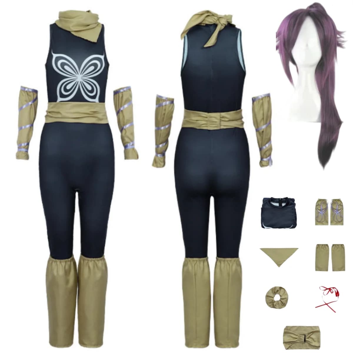 Costume Cosplay Anime Bleach Shihouin Yoruichi, Tuta Nera con Sciarpa e Parrucca, Abito Sexy da Donna per Carnevale e Halloween