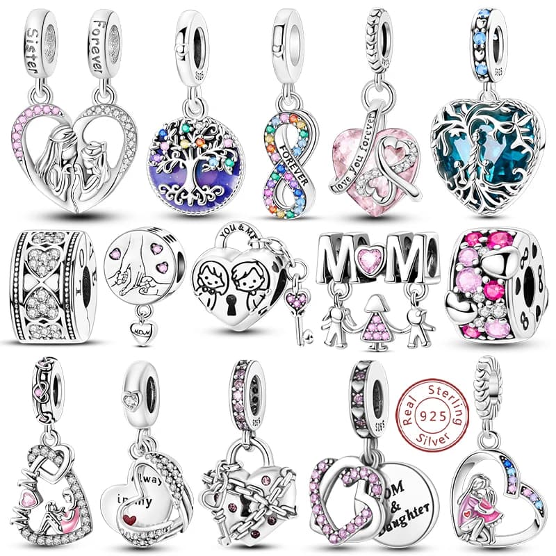Ciondoli Perline Argento sterling 925 Albero della vita Cuore di pesca Dolce amore Pendenti con ciondoli Braccialetti Collane Gioielli da donna Regalo