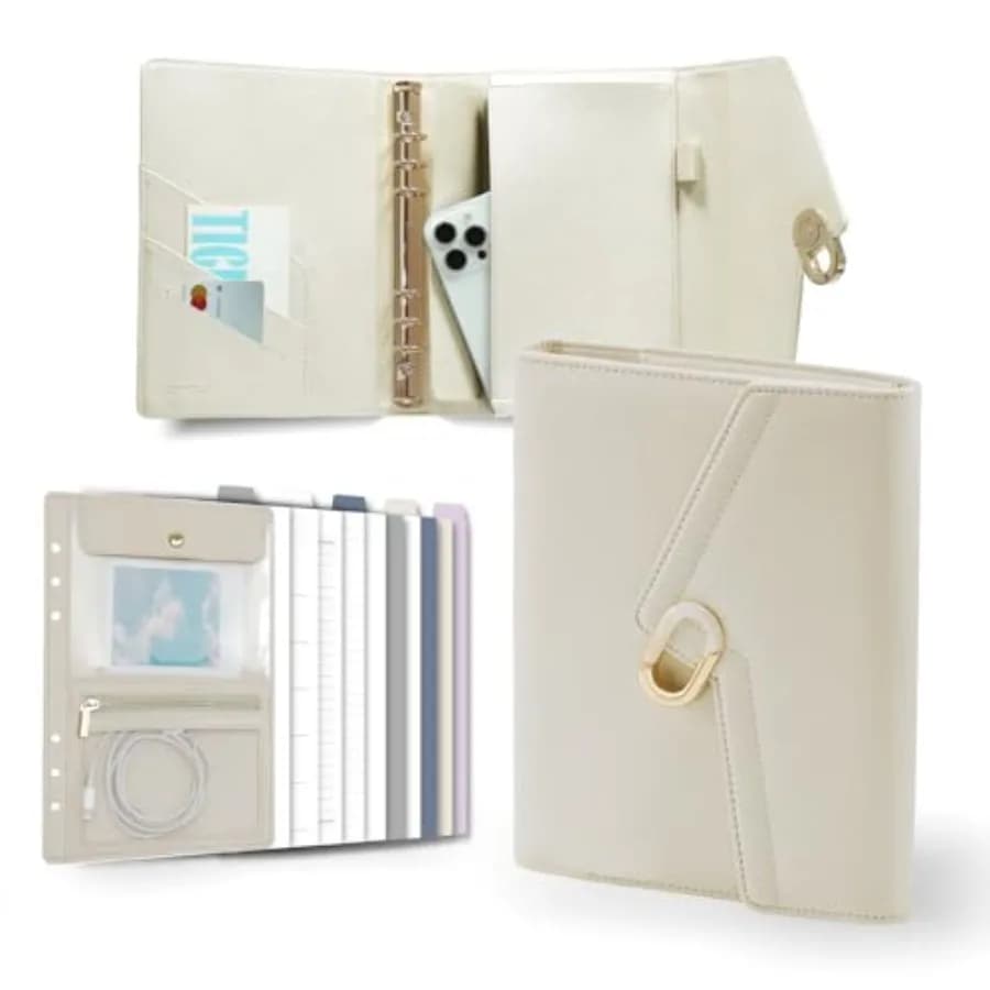 Agenda Lightning A5 in pelle PU 5,8" x 8,3", raccoglitore ricaricabile a 6 anelli con 80 fogli, divisori e pochette rimovibile con cerniera, elegante