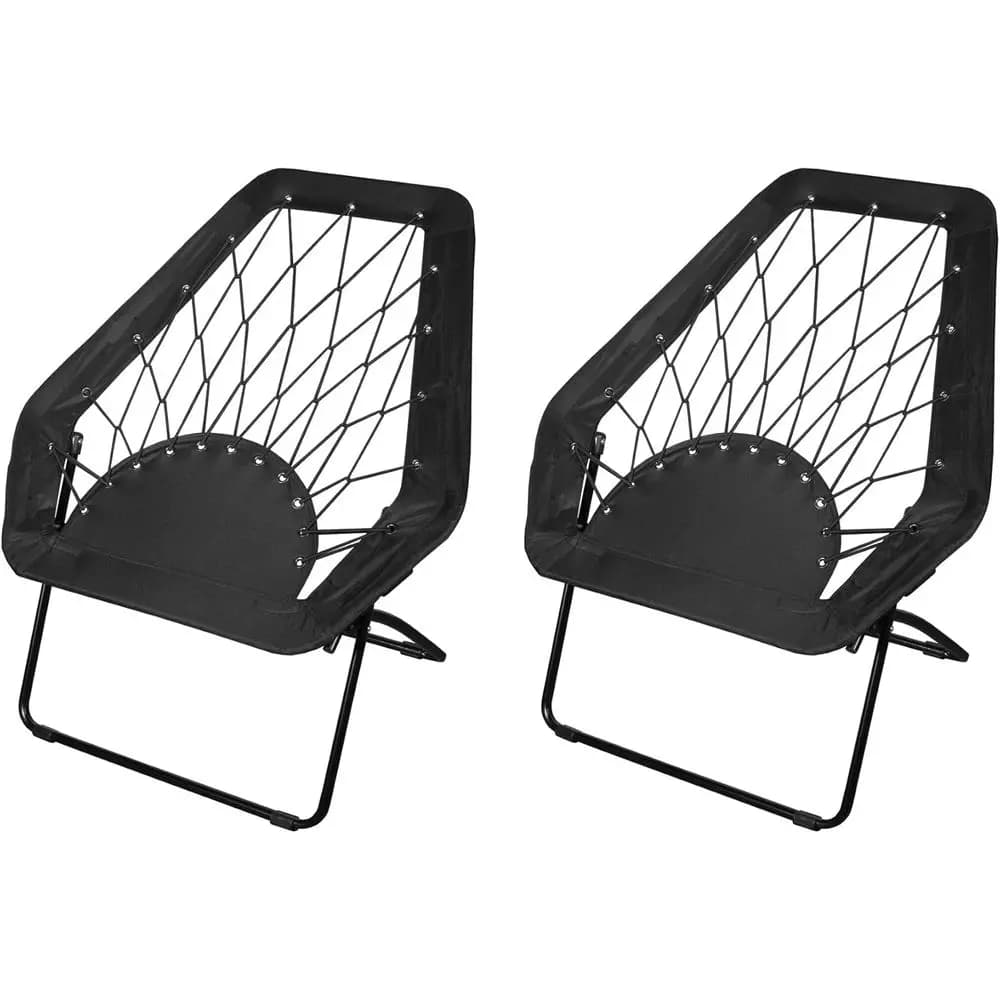 Portable Black Hexagonal Bungee Chair, Ideal for Dorms, Bedrooms, Living Rooms, Great for Reading, Studying, and Gaming, Set of