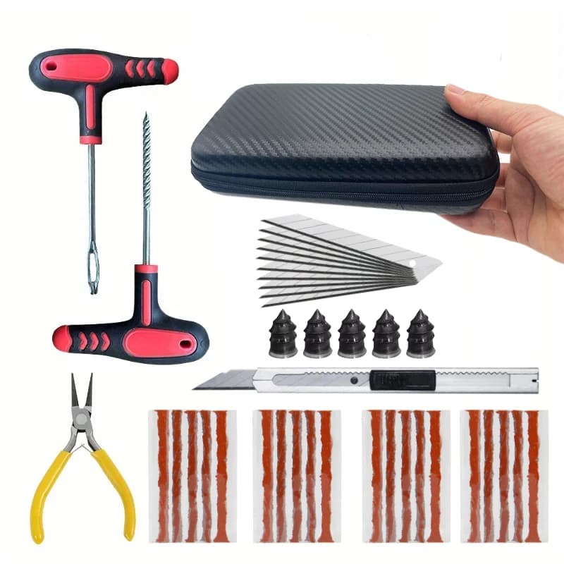 45 pz Kit di strumenti di riparazione pneumatici per auto Strumento per boccioli Auto Bike Puntura Plug Garage Ago Pinze a becchi Strumenti per pellicola sottovuoto