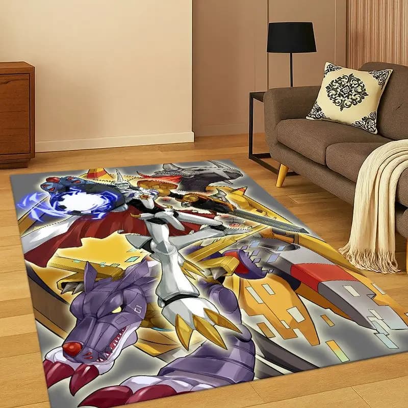3D Digimon Adventure Angewomon Agumon Cartoon Carpet Rug for Bedroom Living Room Sofa Doormat Home Decor, Area Rug Non-slip