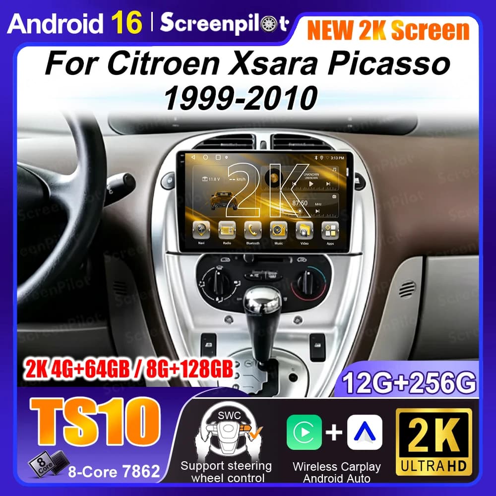 For Citroen Xsara Picasso 1999-2010 Car Radio Carplay Multimedia Player Screen GPS Navigation Android Auto Video Wifi No 2din 2K