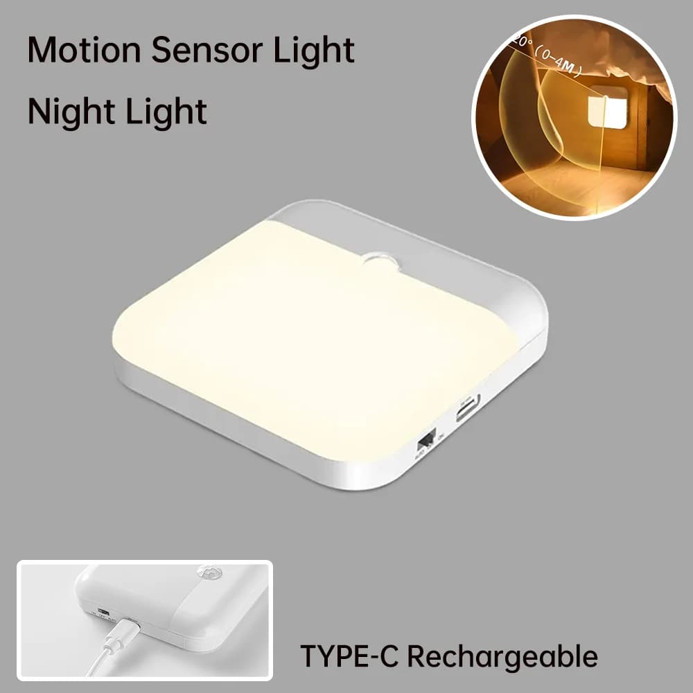 Luce con sensore di movimento a LED Luce notturna a LED senza fili Tipo C Luce notturna ricaricabile Armadio Guardaroba Lampada Scala per cucina LED