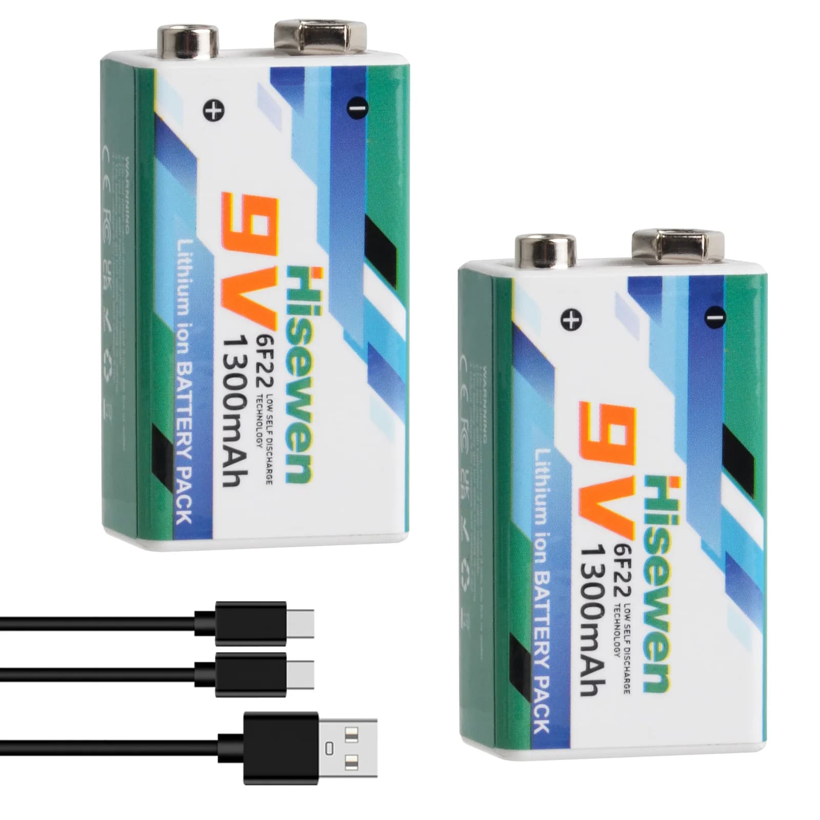 Batteria ricaricabile agli ioni di litio da 9V con porta di ricarica Type-C per chitarra, microfono, rilevatore di fumo, pedale, multimetro, giocattoli