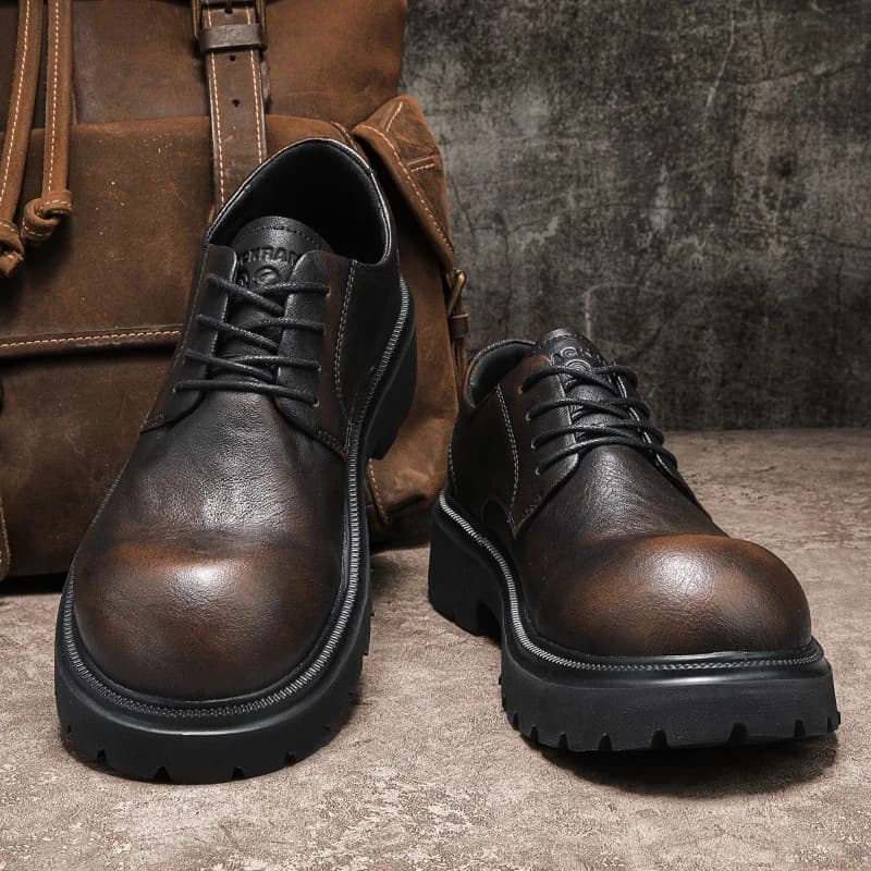 Leather Boots Men's Shoes Spring Retro British Style Casual Big Head Waterproof Non-Slip Workwear Short Boots