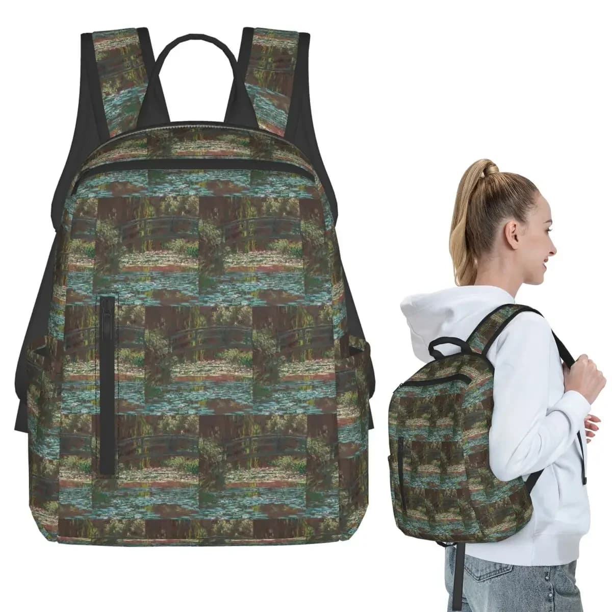 Claude Monet - Water Lily Pond Backpack Student BookBag Children School Bag Computer Shoulder Bags Boys Girls