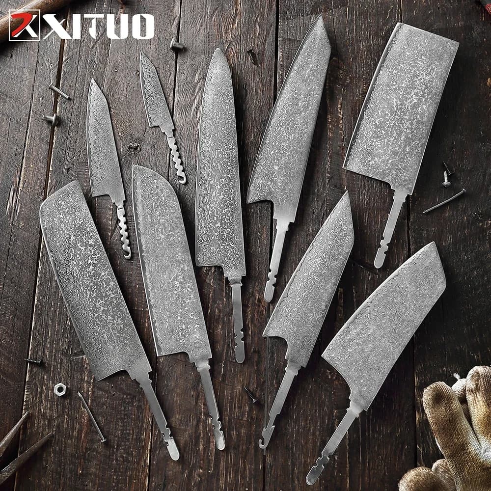 Coltelli da cucina Set 1-9 pezzi Lama vuota Coltello da cucina fai da te 67 strati Rasoio in acciaio di Damasco Strumenti affilati Elevata durezza per carne di pesce