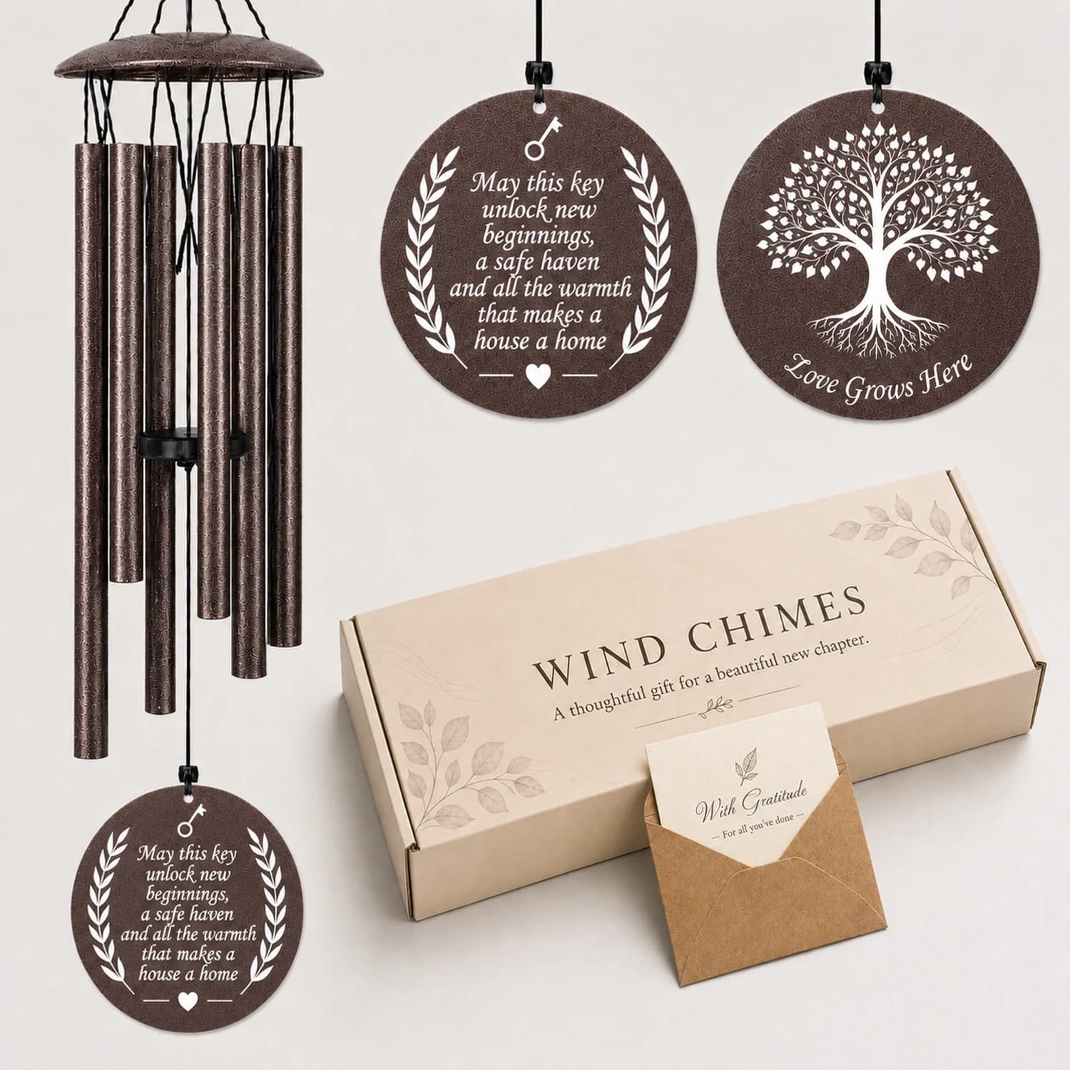 New Home Housewarming Gifts Wind Chimes, Home Decor Gift for Homeowners Couples Family Friends, First Apartment Moving Gift Idea