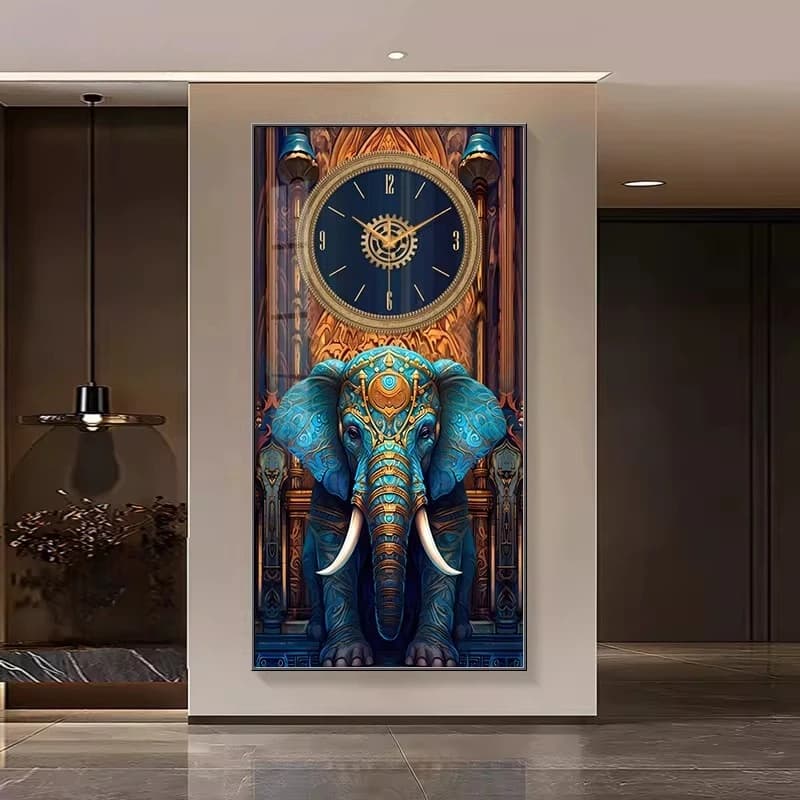Living Room Entrance Decorative Painting Wall Clock Home Decoration Luxury Background Wall Silent Clock Corridor Elephant Mural