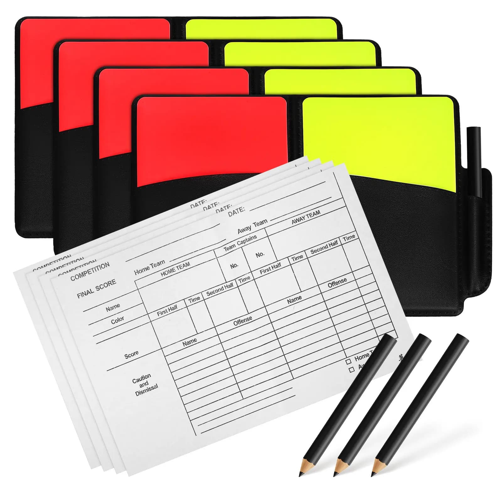 4Sets Volleyball Soccer Football Referee Red Yellow Card Set PVC Holder Scorebook Pencil Referee Kit Volleyball Scorebook