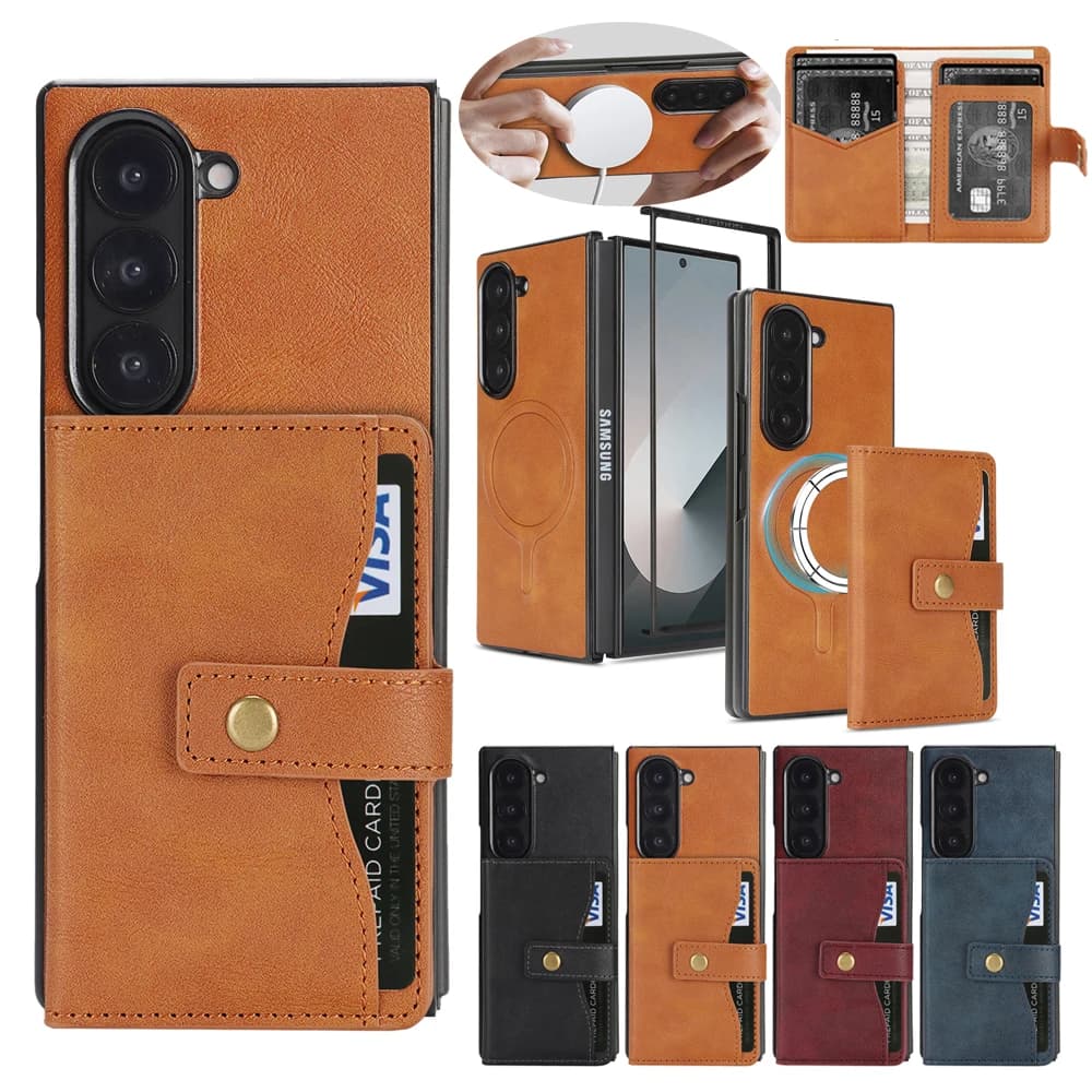 Wallet case 2 in 1 for Samsung Galaxy Z Fold 7 6 5 4 3 Fold7 Fold6 Fold5 Fold4 Wireless Charger Leather Card Slot Cover for Phone