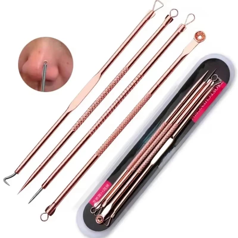Set di 4 estrattori per acne in acciaio inossidabile per comedoni chiusi, set completo di strumenti per la pulizia domestica