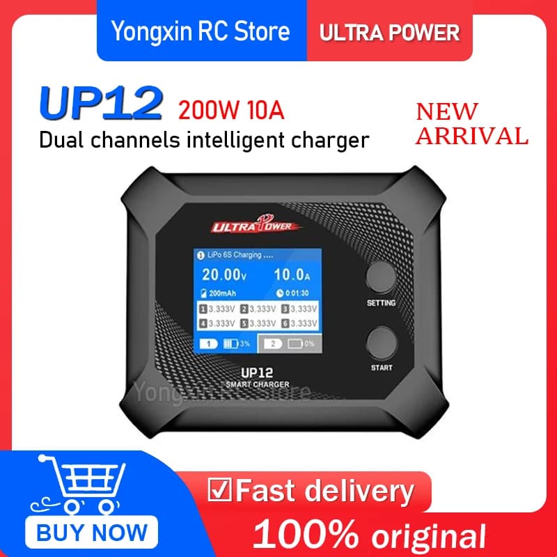 Caricabatterie Intelligente UltraPower UP12 AC200W ad Alta Definizione con Schermo a Colori, Ricarica Rapida a Doppio Canale per RC 2A Adattivo in Alluminio
