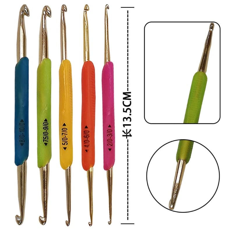 5 pezzi/set manico in silicone doppia testa uncinetti in alluminio tessuto maglieria uncinetto aghi strumenti per cucire