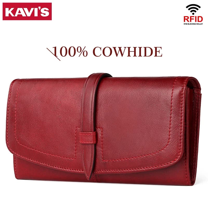 Portafogli KAVIS da donna Porta carte RFID in vera pelle con finestra identificativa Moda Prezzo in dollari Tasca lunga per cellulare con pochette