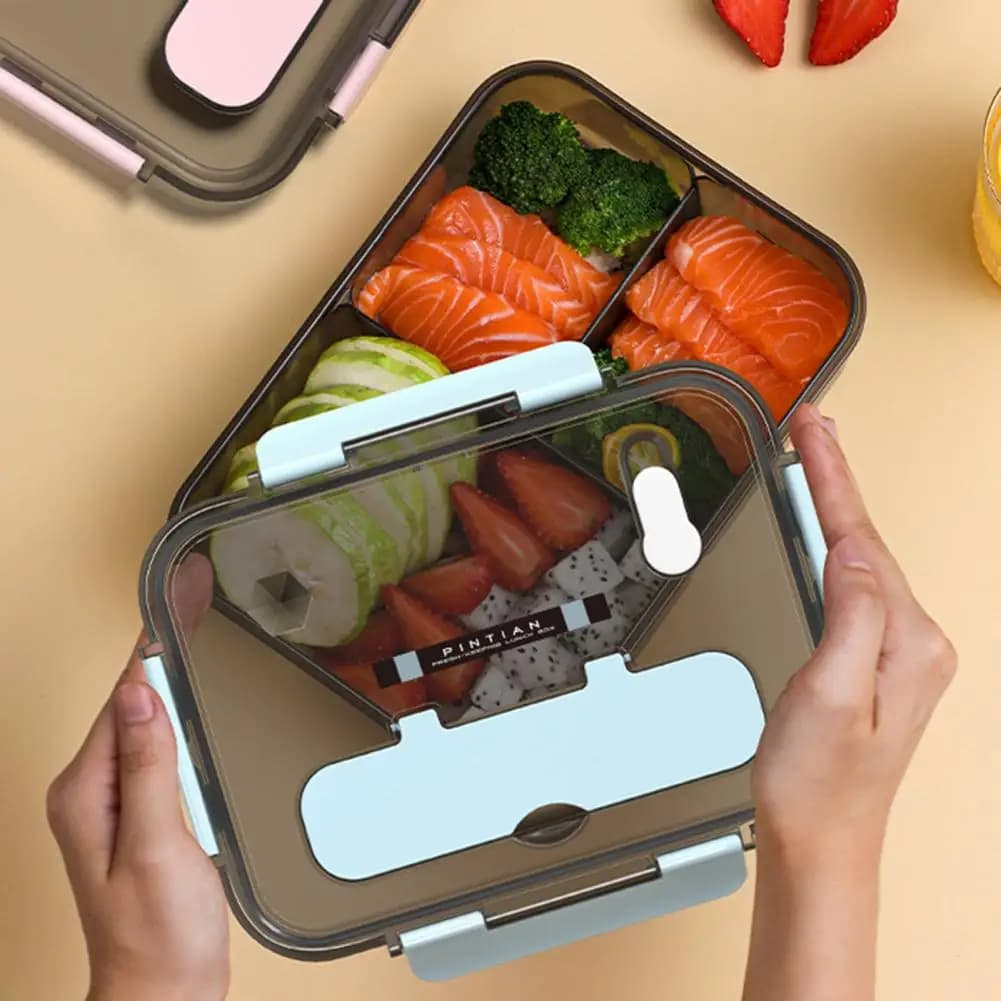 1100/1500ML Lunch Box Con Forchetta Cucchiaio 2/3 Scomparti Lavastoviglie Microonde Congelatore Forno Ermetico Cucina Bento Contenitore Per Alimenti