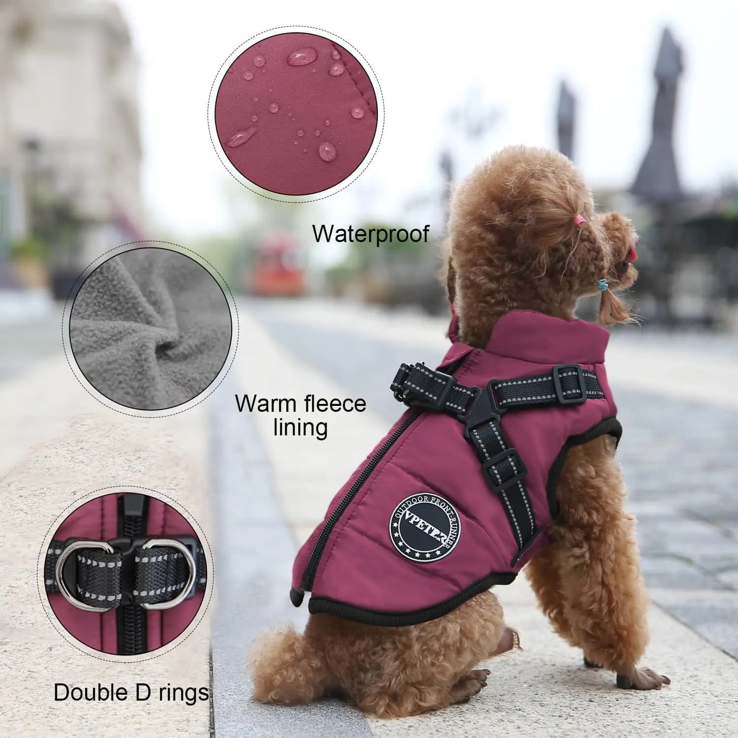 Dog Winter Coat Warm Jacket Fleece Pet Vest Built in Harness Windproof Reflective Cozy Adjustable Pet Coat Zipper Puppy Cloth