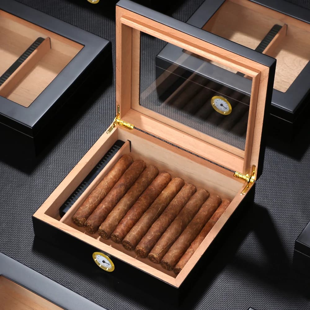Spagna Scatola per umidificatore per sigari in legno di cedro Custodia per sigari da viaggio portatile con umidificatore Igrometro Scatola per sigari per sigari