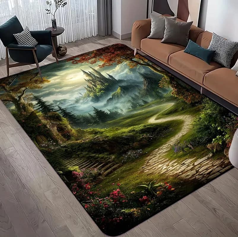 Tappeto 3D con paesaggi naturali per soggiorno Tappeto paesaggio cascata foresta verde Tappeto antiscivolo per camera da letto in bagno grande