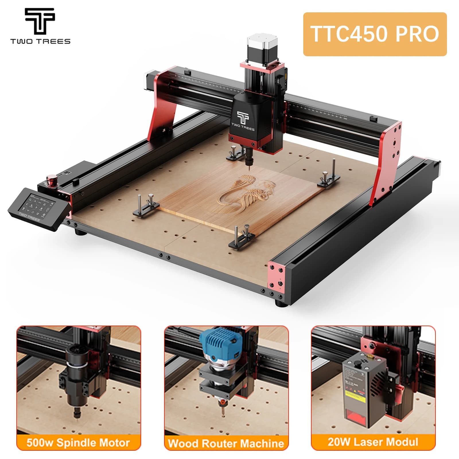 Twotrees TTC450 PRO Router CNC a 3 assi/4 assi Fresatrice Macchina da taglio GRBL Incisore laser per legno Acrilico PCB PVC MDF Metallo