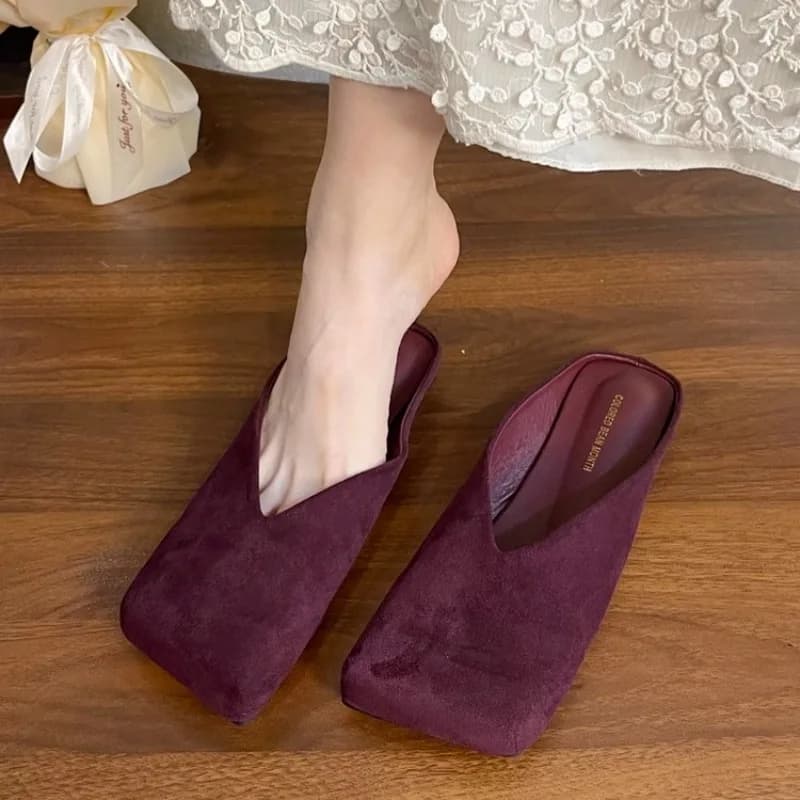 Women Closed Toe Mules Slippers 2027 Spring Autumn Velvet Square Toe Loafers Soft Flat Heel Casual Shoes