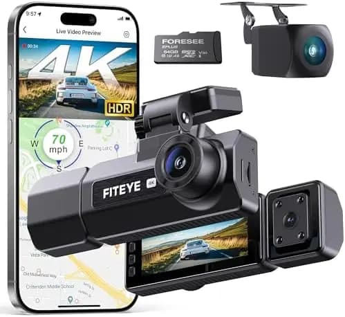 Dash Cam 4K Front and Back with Night Vision, GPS WiFi, Vocal Control – 2K+1080P, 64GB Card Included