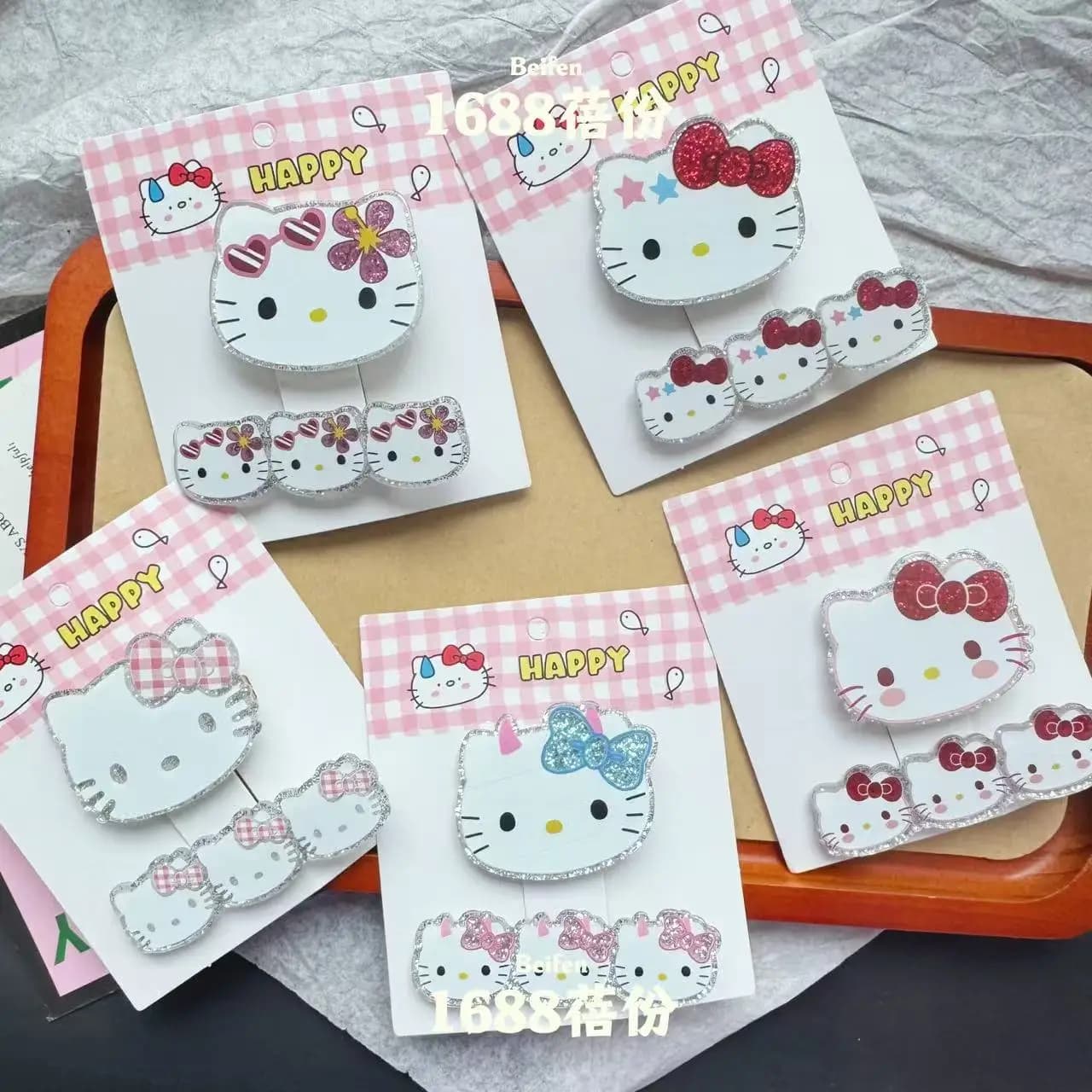 Sanrio Hello Kitty Acrilico Flash Cartoon Cat Forcina Dolce e carino Clip per braccialetto Ragazza per bambini Cuore Duckbilly Clip Accessori per capelli