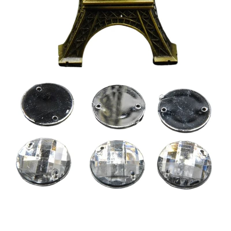 Griglie rotonde con retro piatto in acrilico trasparente a forma di strass acrilico da cucire su perline a 2 fori per borsa per abiti da sposa 6mm-18mm