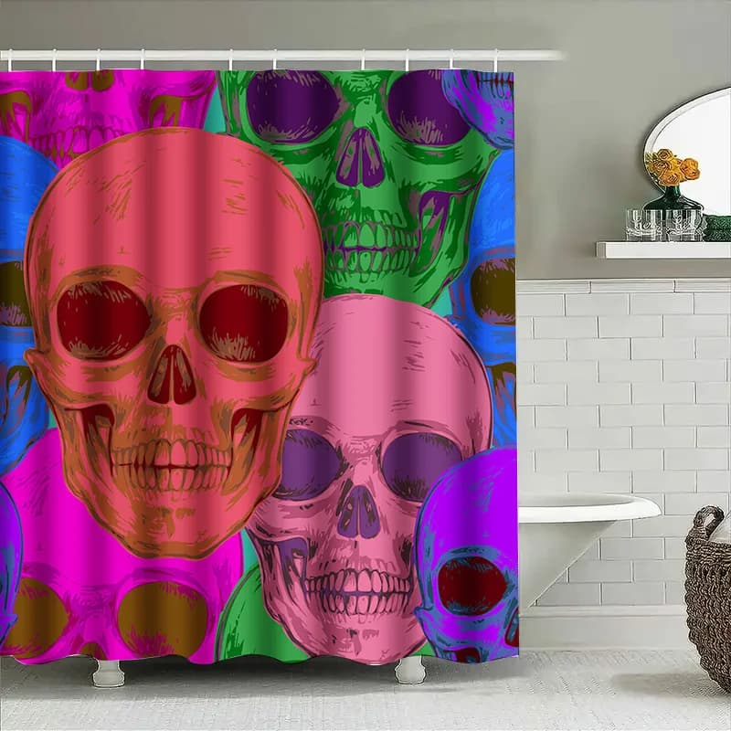Tuniu Tenda da doccia con teschio psichedelico Spaventoso horror Vampiro Teschio Art Decor Arredamento bagno Rosa Nero Rosso