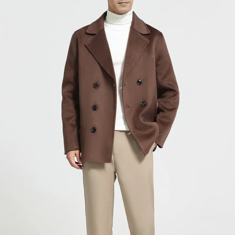 Men'S 100% Pure Wool Double-Sided Cashmere Coat Autumn And Winter Double-Breasted Loose Short Woolen Blazer Jacket