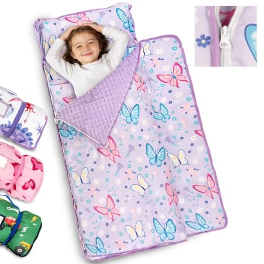 Tappetino per il riposo dei bambini extra large e ispessito 55''x35'' con sacco a pelo morbido, coperta in minky staccabile e cuscino, portatile per l'asilo nido