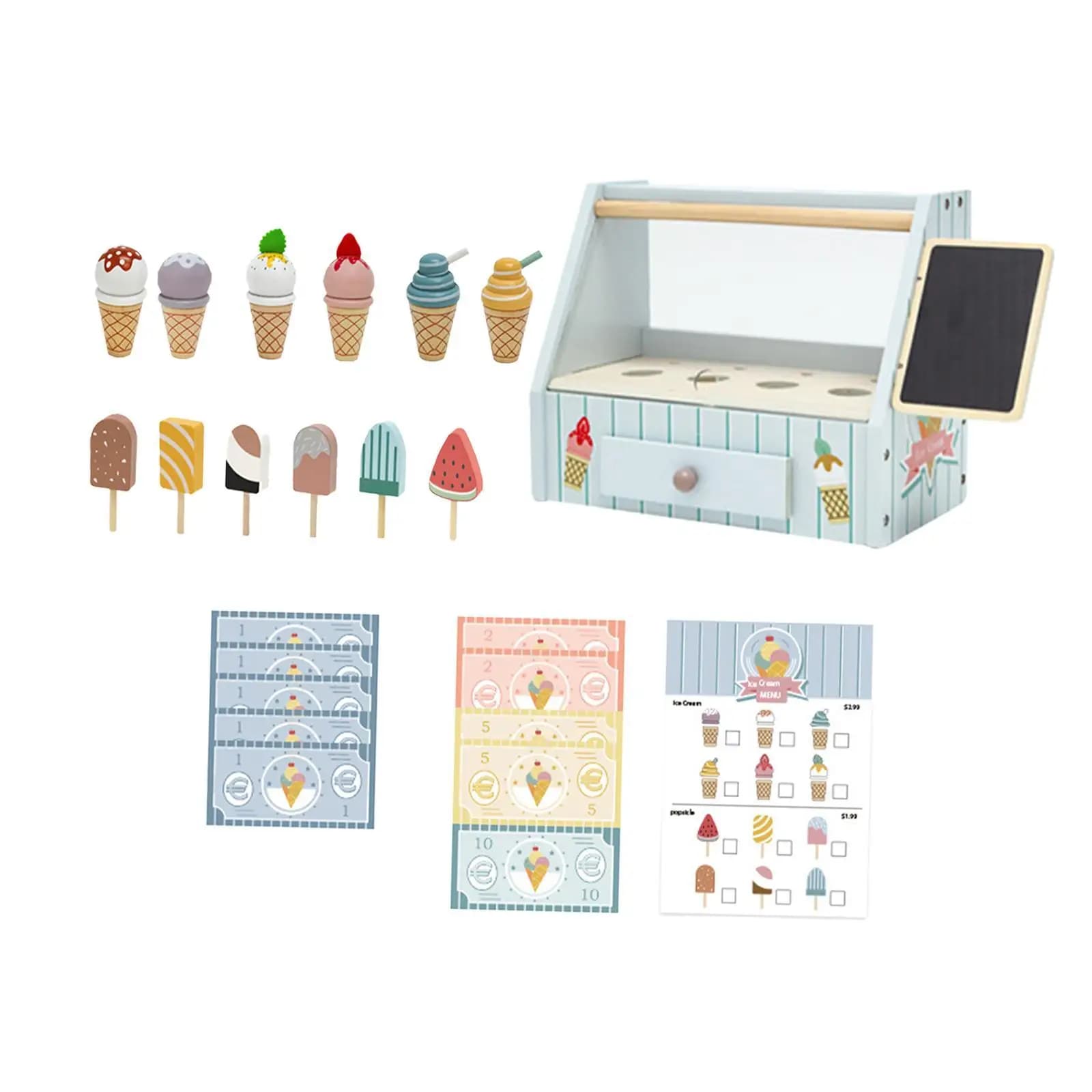 Giocattoli per gelato in legno Giocattolo per gelato in legno, Montessori, Educazione, Bancone per gelato Fai finta di giocare con il giocattolo da cucina per bambini in età prescolare