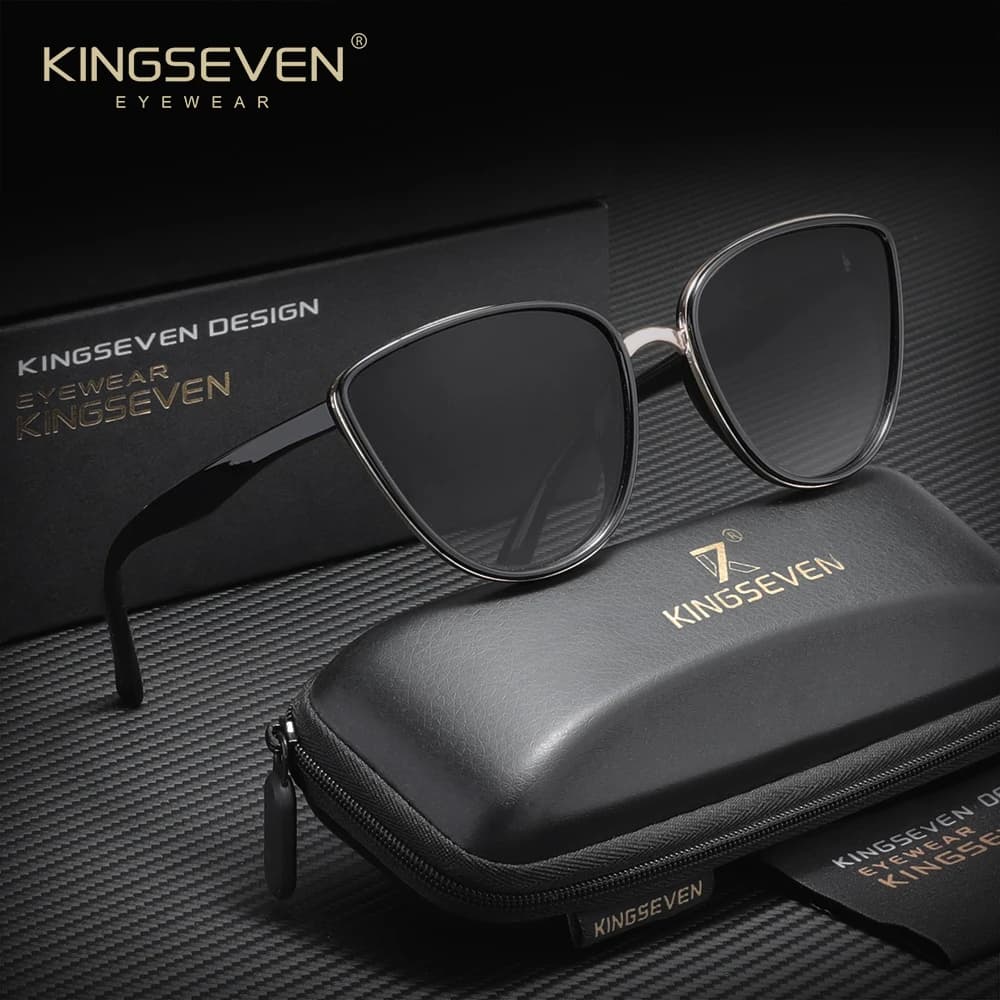 KINGSEVEN Trendy Luxury Cat Eye Sunglasses Retro Anti-glare UV400 Fashion Driving Casual Ladies Eyewear Round Frames Glasses