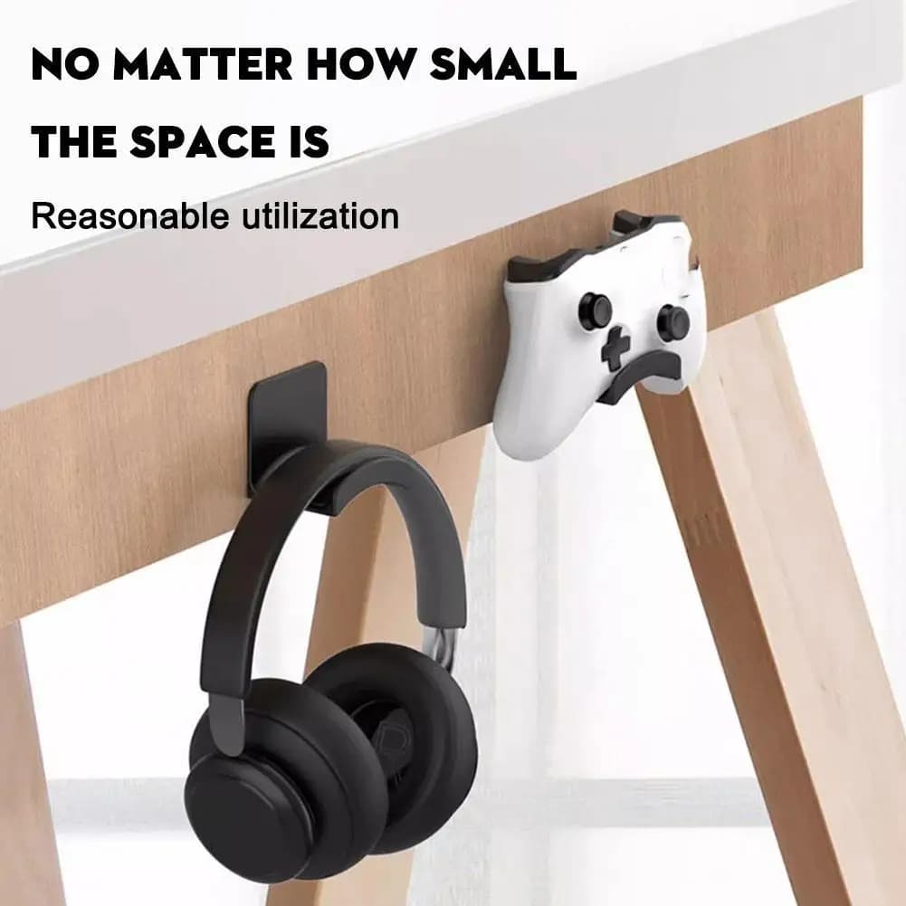 Wall Mount Headphone Stand Headset Display Rack Adhensive Plastic Wall Mount Hanger Under Desk Headset Rack Holder Support