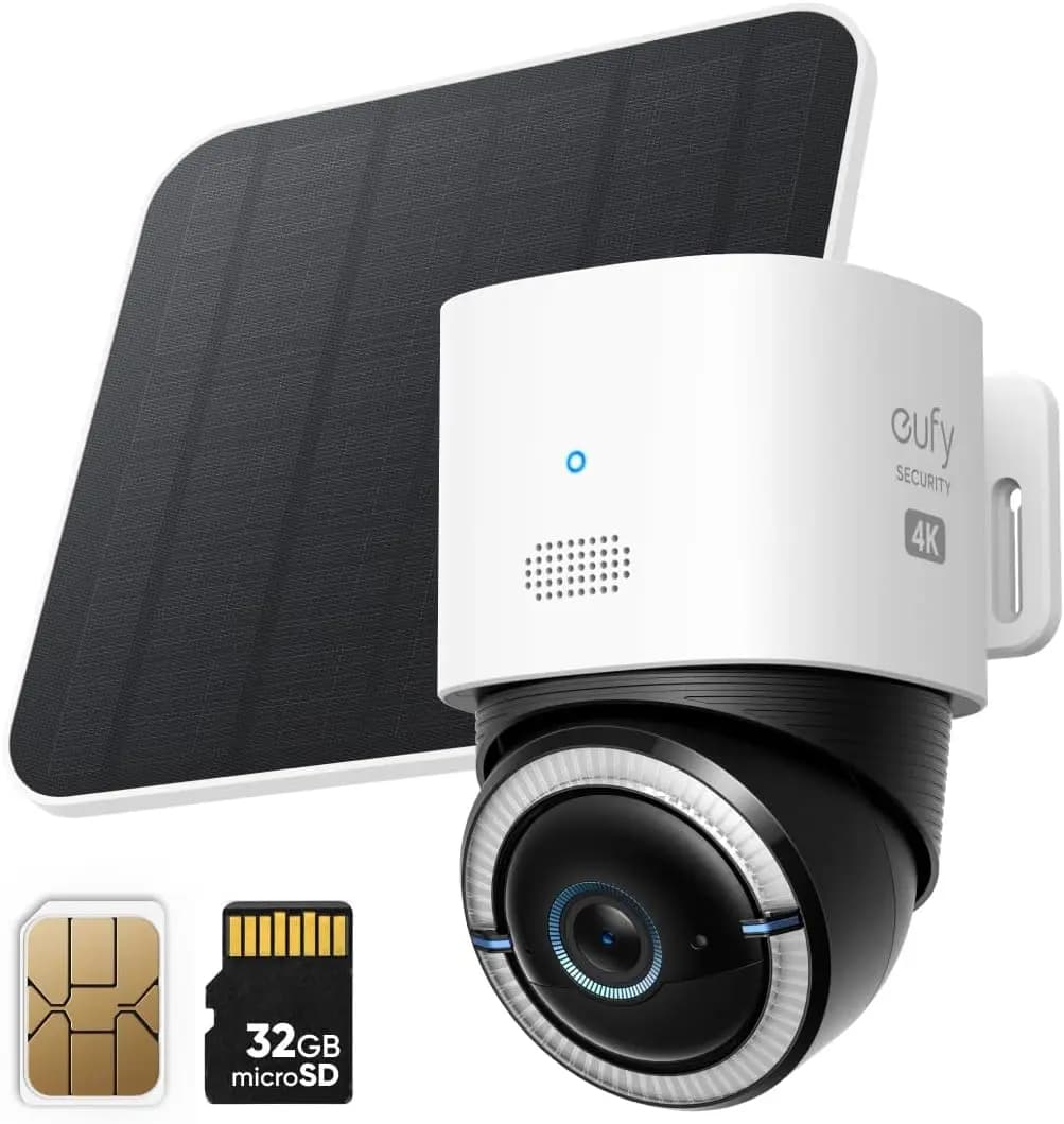 Telecamera di Sicurezza Solare 4G LTE, 4K Wireless da Esterno Pan-Tilt con Tracciamento AI, SIM Card e Scheda SD da 32GB Incluse