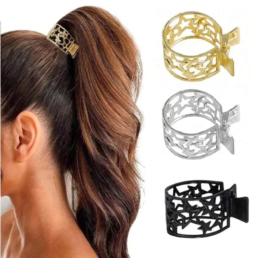 3 fermagli per capelli con motivo a stella per donna, fermacoda antiscivolo, da indossare ogni giorno
