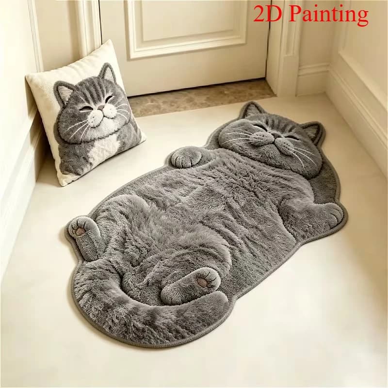 Cute Cartoon Lazy Cat-shaped Rug Fun Creative Home Decor for Bedroom Beside Floor Mat Entrance Bathroom Washable Soft Carpet