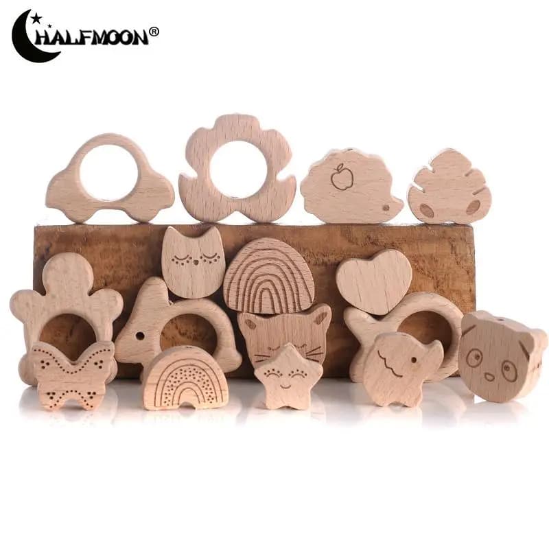 10 Pz/lotto In Legno Mini Animale Elefante Aereo Del Bambino Massaggiagengive FAI DA TE BPA Libero Del Bambino Ciuccio Catena Allattamento Massaggiagengive Ciondolo Giocattoli Regalo