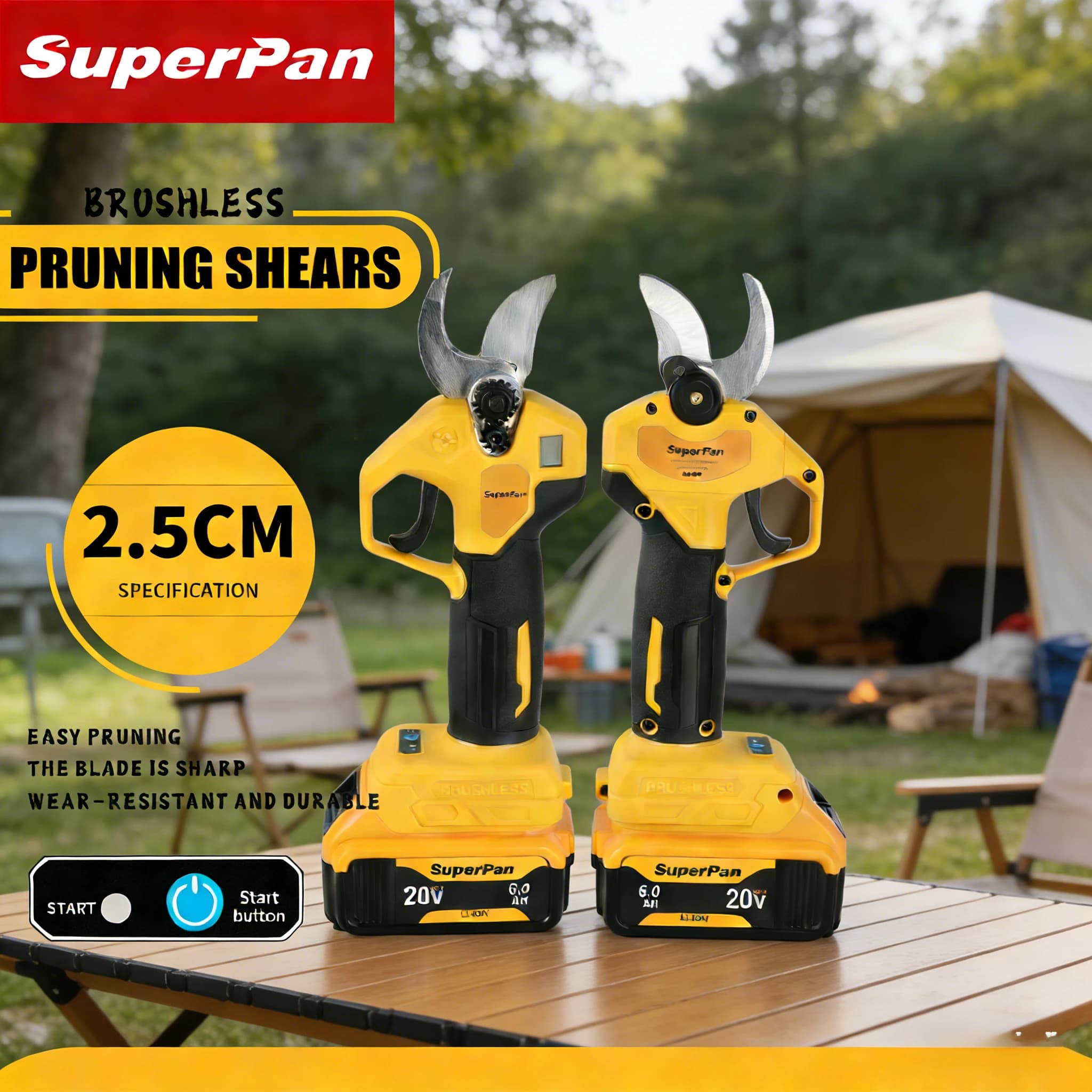 SuperPan 20V pruning scissors, SK5 blade and 120 cuts/min, for the maintenance of flowers and trees, compatible with DeWalt 20V battery.